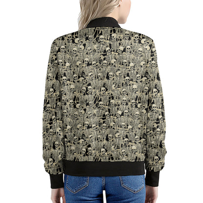 Scary Skeleton Pattern Print Women's Bomber Jacket