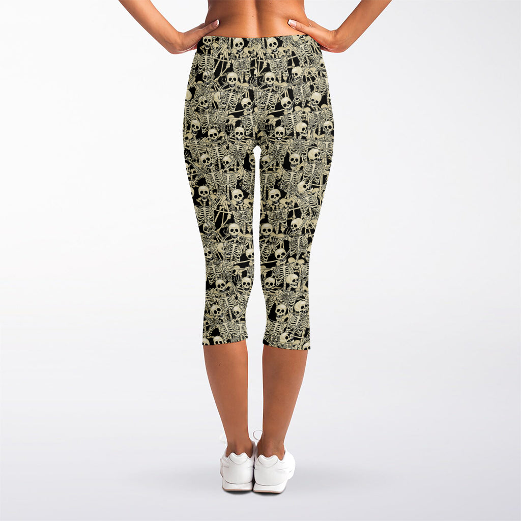 Scary Skeleton Pattern Print Women's Capri Leggings