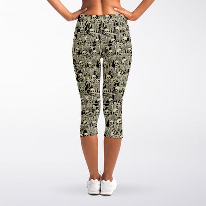 Scary Skeleton Pattern Print Women's Capri Leggings