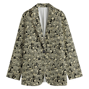 Scary Skeleton Pattern Print Women's Cotton Blazer