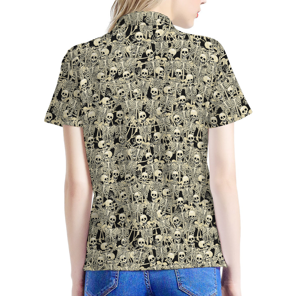 Scary Skeleton Pattern Print Women's Polo Shirt