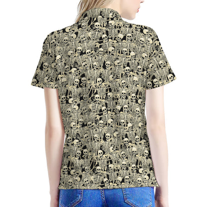 Scary Skeleton Pattern Print Women's Polo Shirt