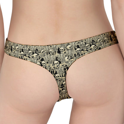 Scary Skeleton Pattern Print Women's Thong