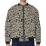 Scary Skeleton Pattern Print Zip Sleeve Bomber Jacket