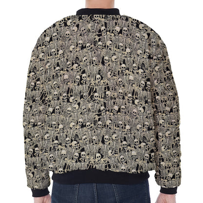 Scary Skeleton Pattern Print Zip Sleeve Bomber Jacket