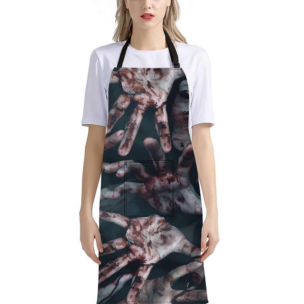 Scary Zombie Hands Print Bib Apron With Pocket