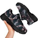Scary Zombie Hands Print Black Chunky Shoes