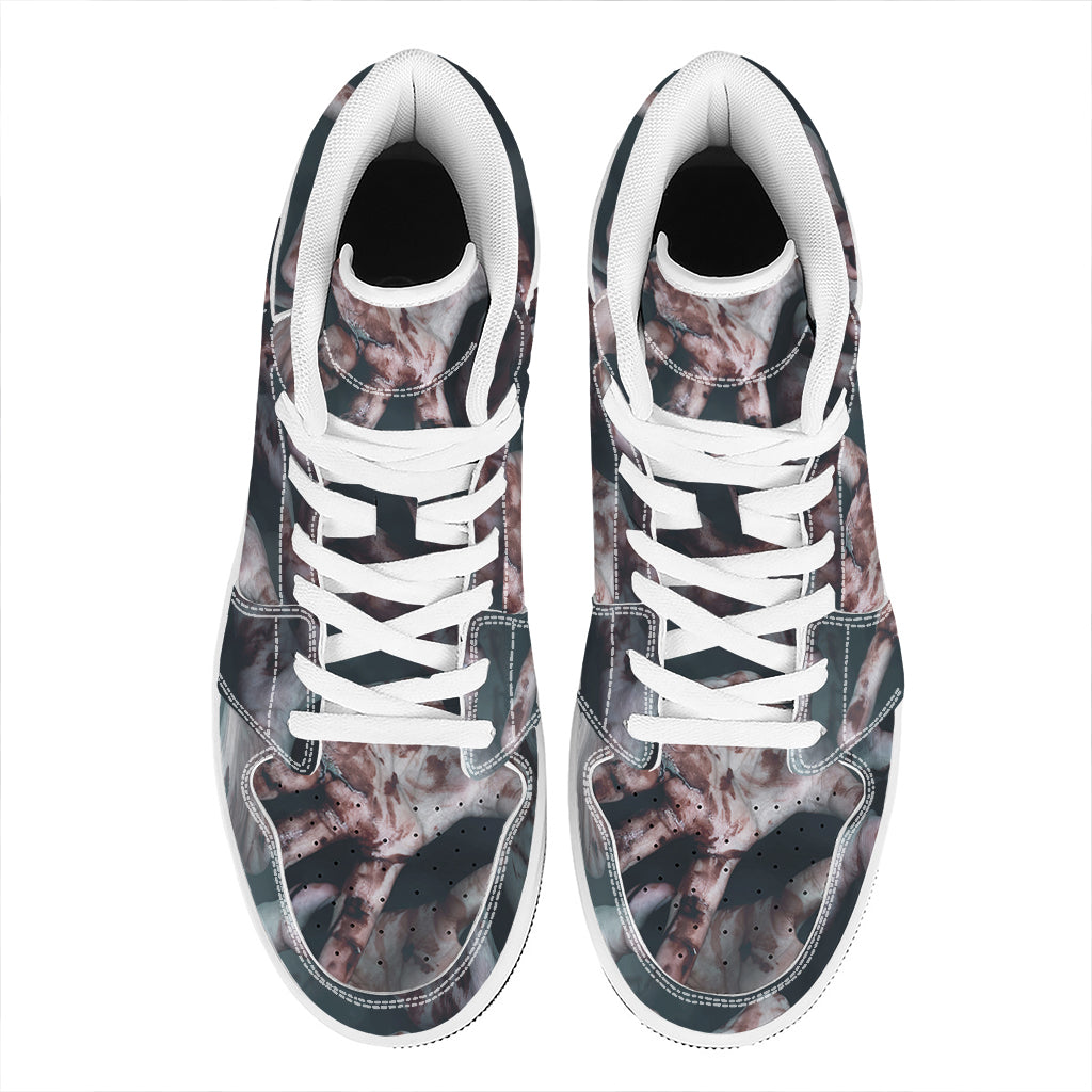 Scary Zombie Hands Print High Top Leather Sneakers