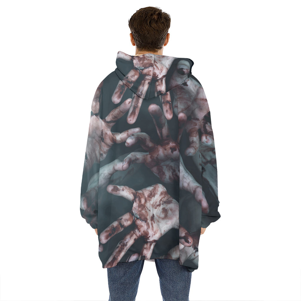 Scary Zombie Hands Print Hoodie Blanket