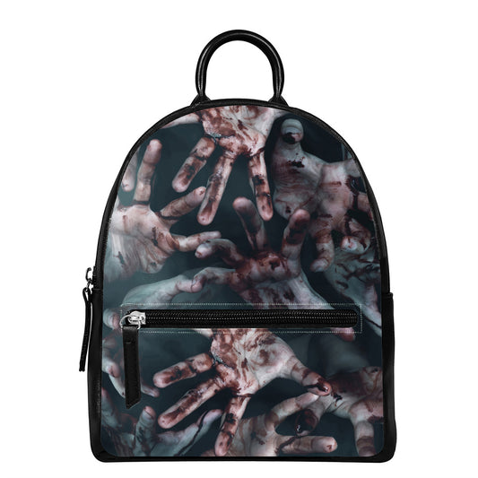 Scary Zombie Hands Print Leather Backpack