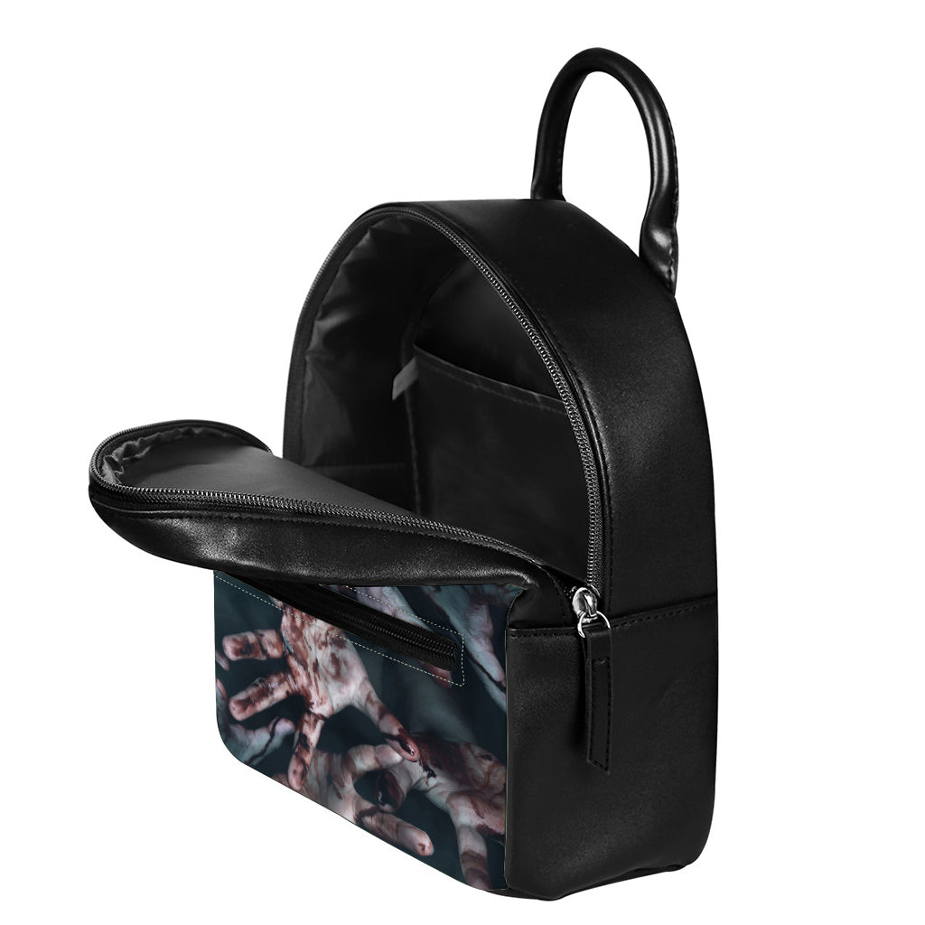 Scary Zombie Hands Print Leather Backpack
