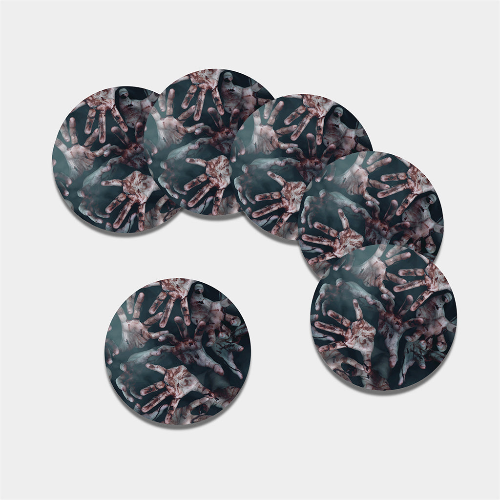 Scary Zombie Hands Print Leather Coaster Set