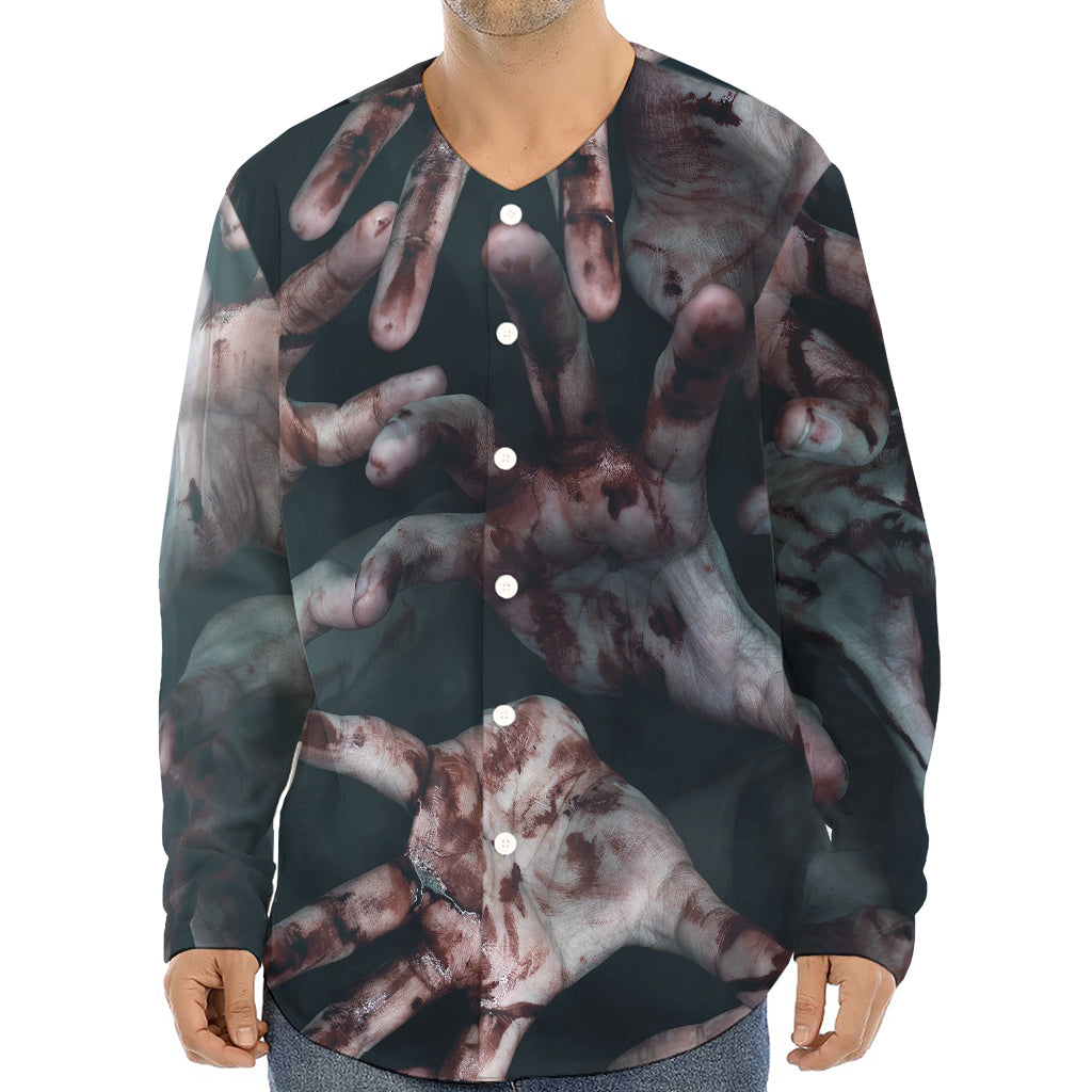 Scary Zombie Hands Print Long Sleeve Baseball Jersey