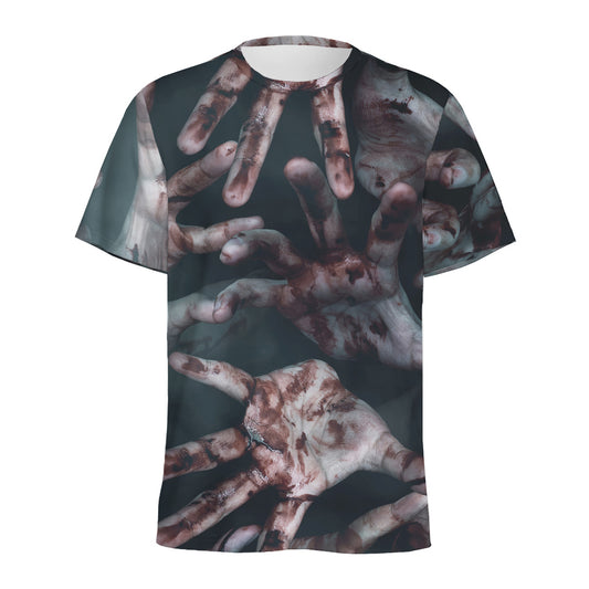 Scary Zombie Hands Print Men's Sports T-Shirt