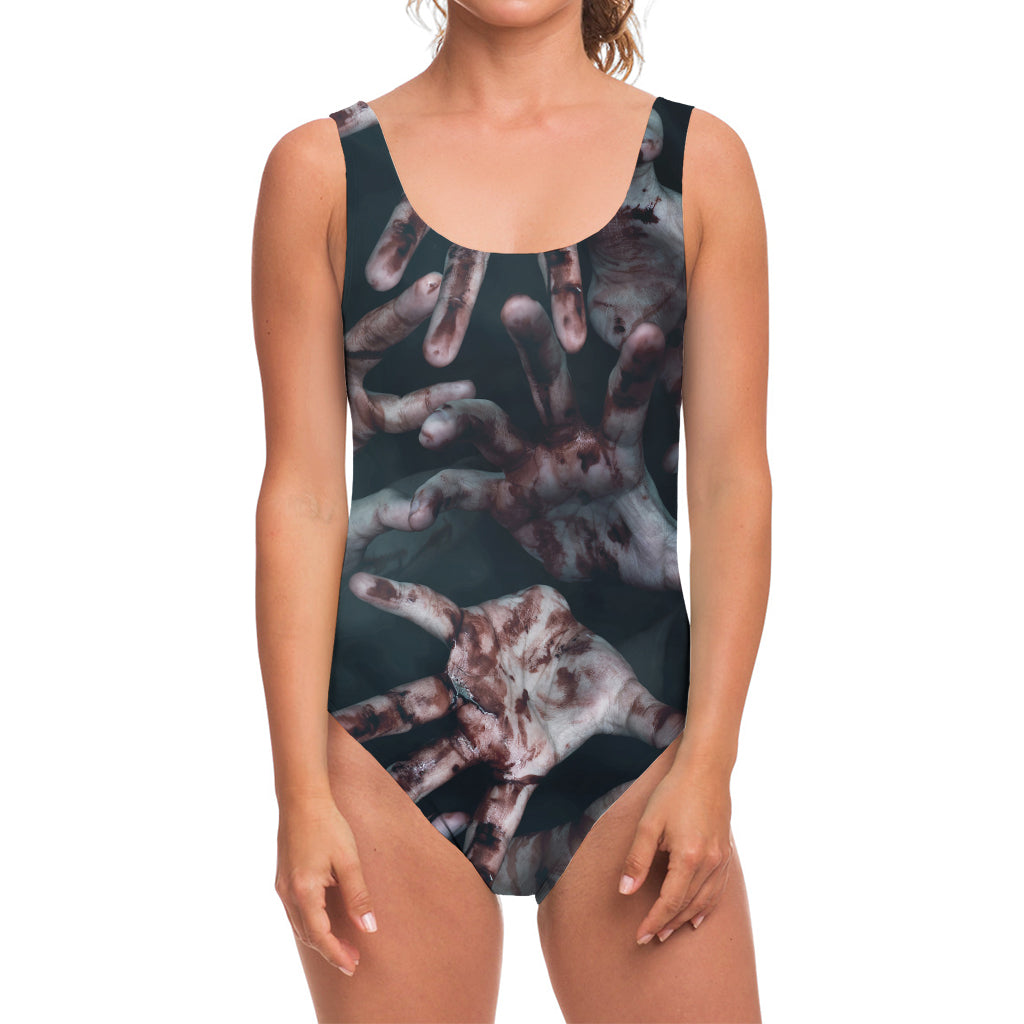 Scary Zombie Hands Print One Piece Swimsuit