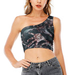 Scary Zombie Hands Print One Shoulder Crop Top