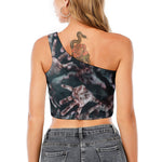 Scary Zombie Hands Print One Shoulder Crop Top