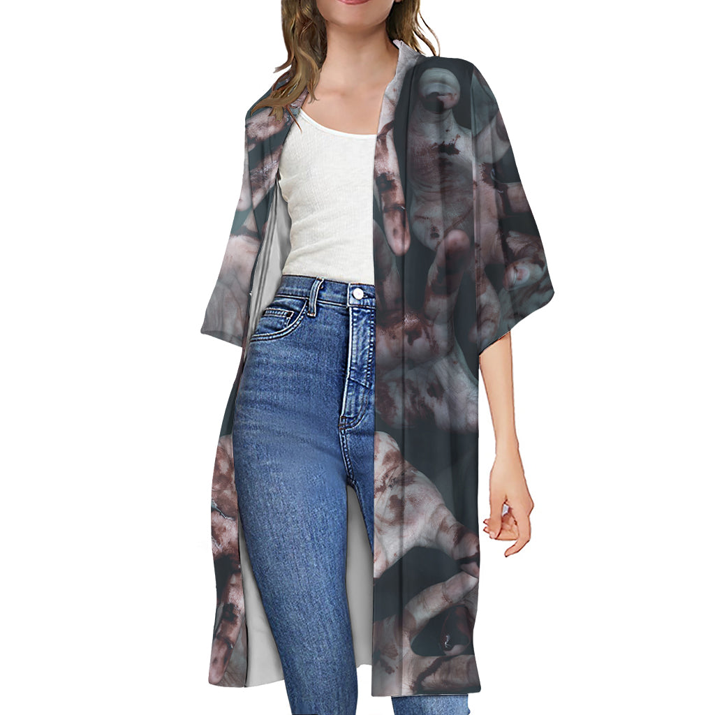 Scary Zombie Hands Print Open Front Beach Cover Up