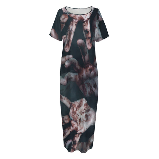 Scary Zombie Hands Print Short Sleeve Long Nightdress