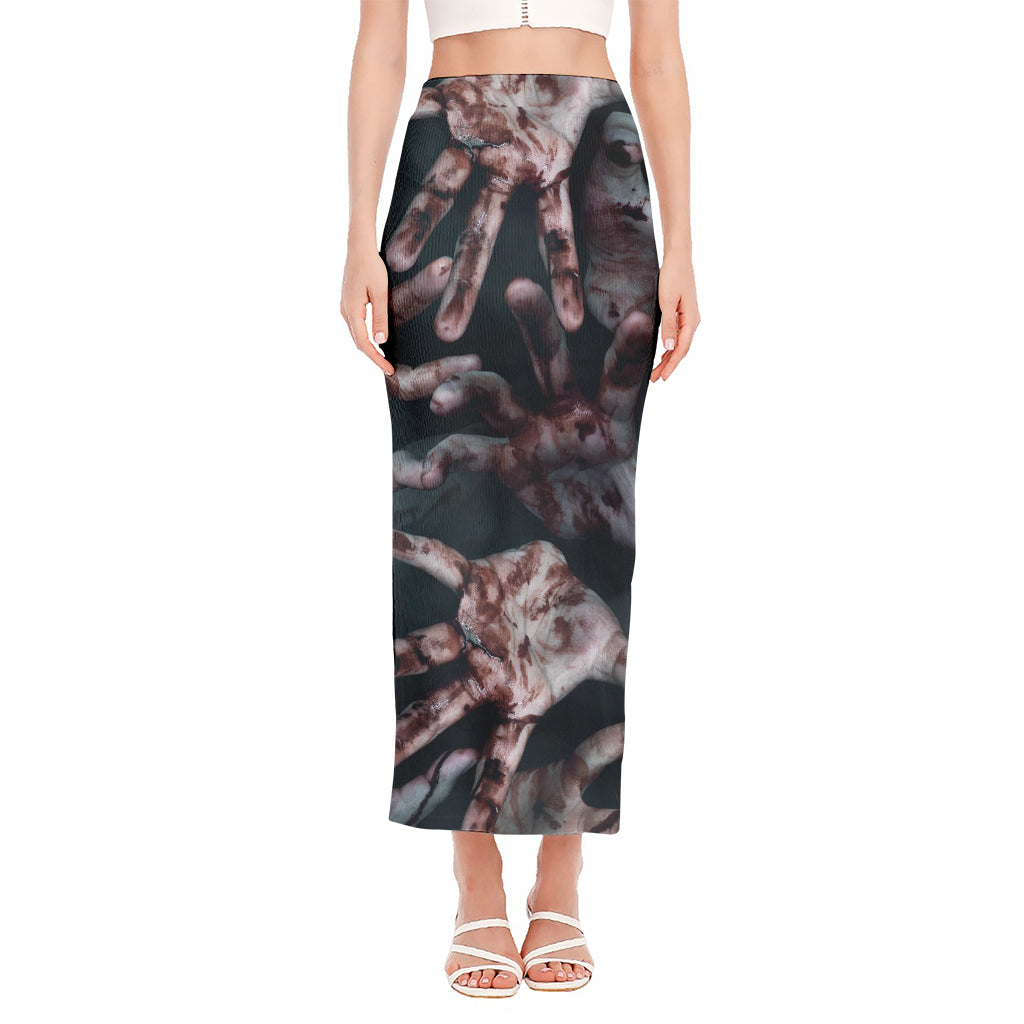 Scary Zombie Hands Print Side Slit Maxi Skirt