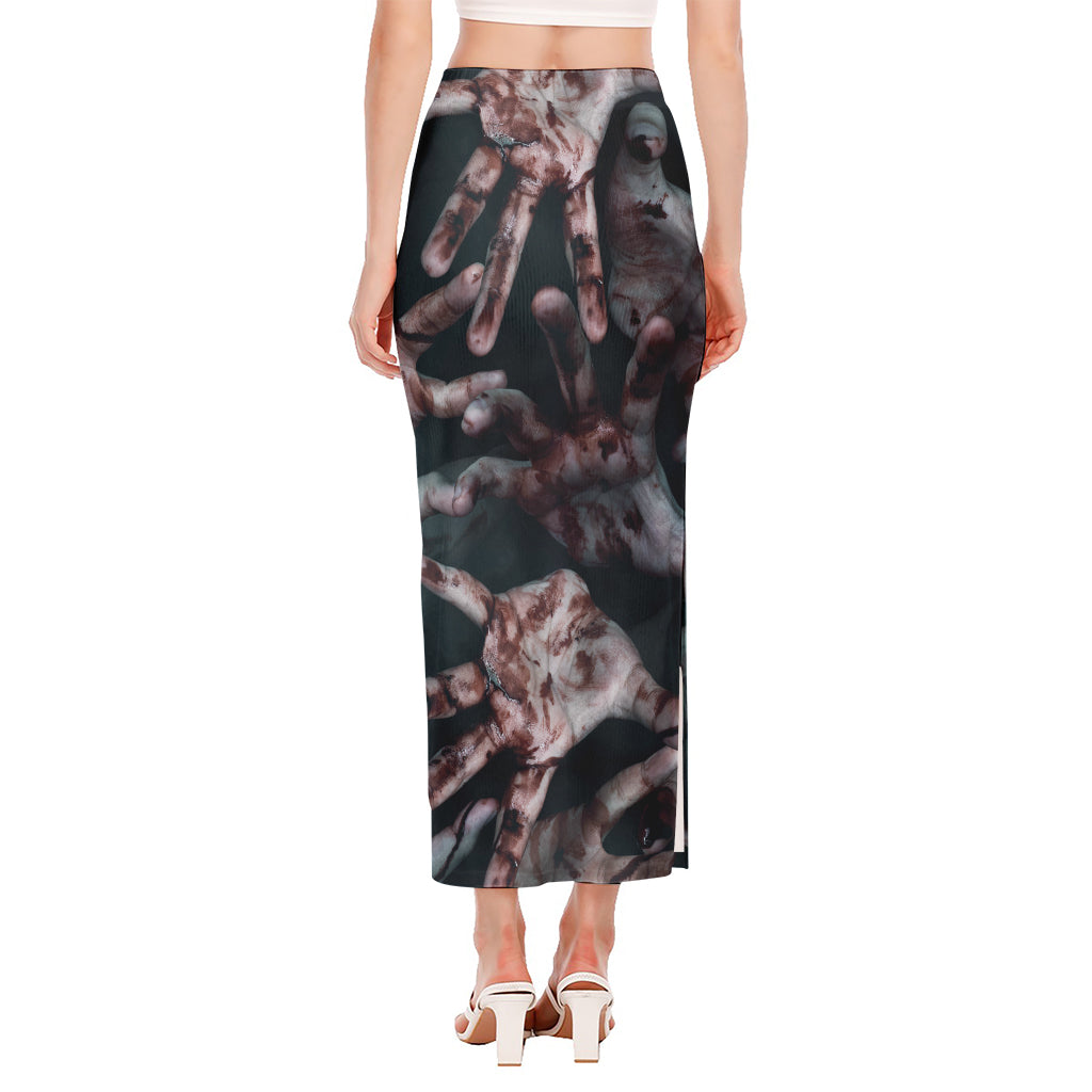 Scary Zombie Hands Print Side Slit Maxi Skirt