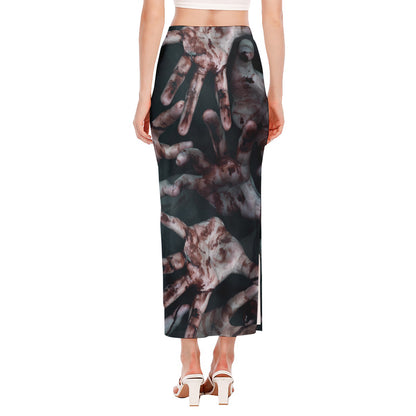 Scary Zombie Hands Print Side Slit Maxi Skirt
