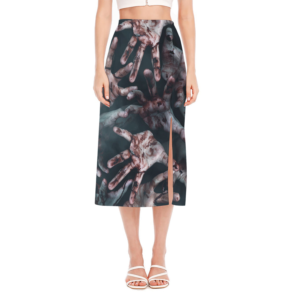 Scary Zombie Hands Print Side Slit Midi Skirt