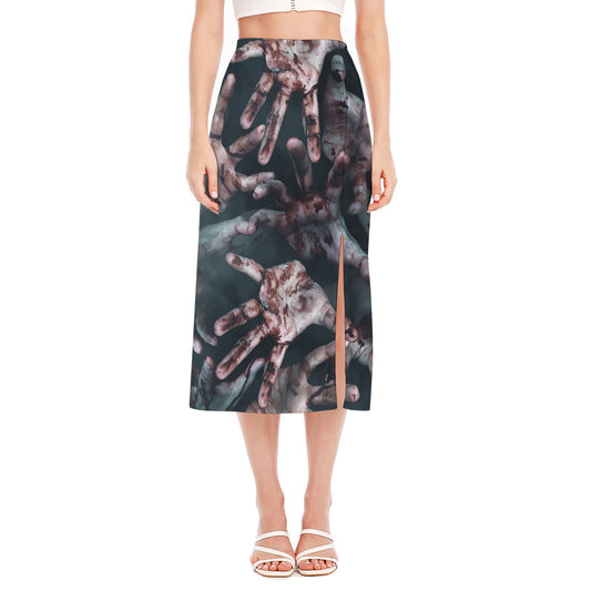 Scary Zombie Hands Print Side Slit Midi Skirt