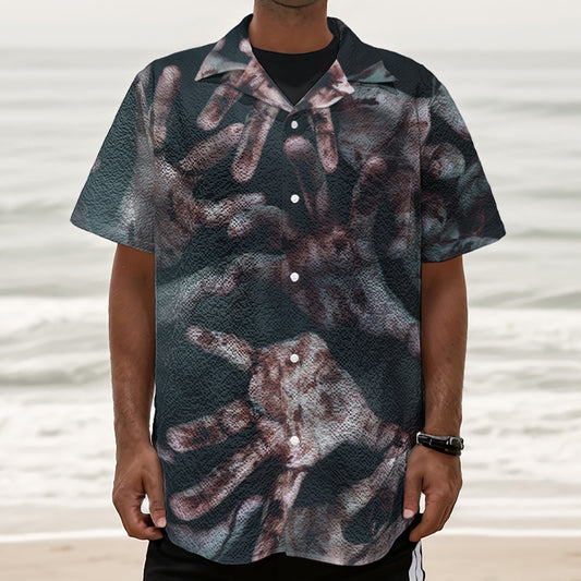 Scary Zombie Hands Print Textured Short Sleeve Shirt