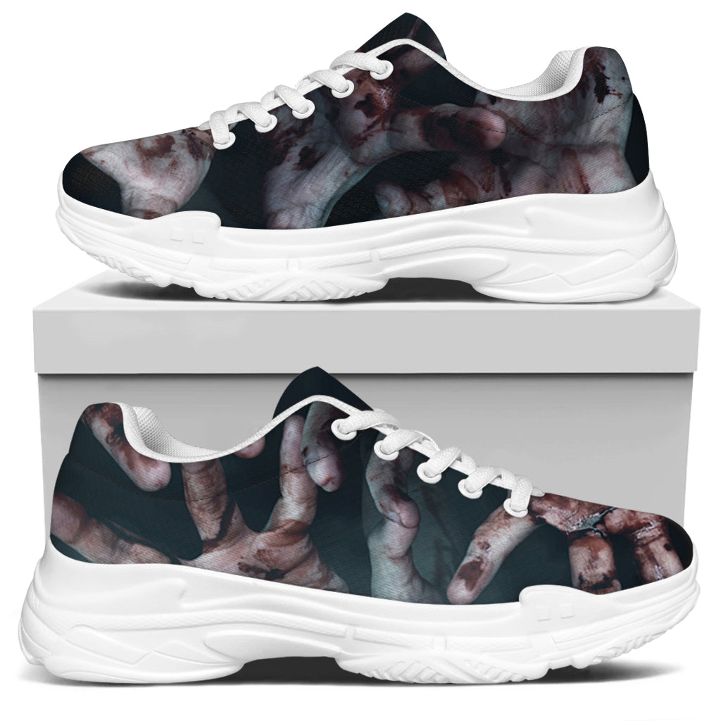 Scary Zombie Hands Print White Chunky Shoes