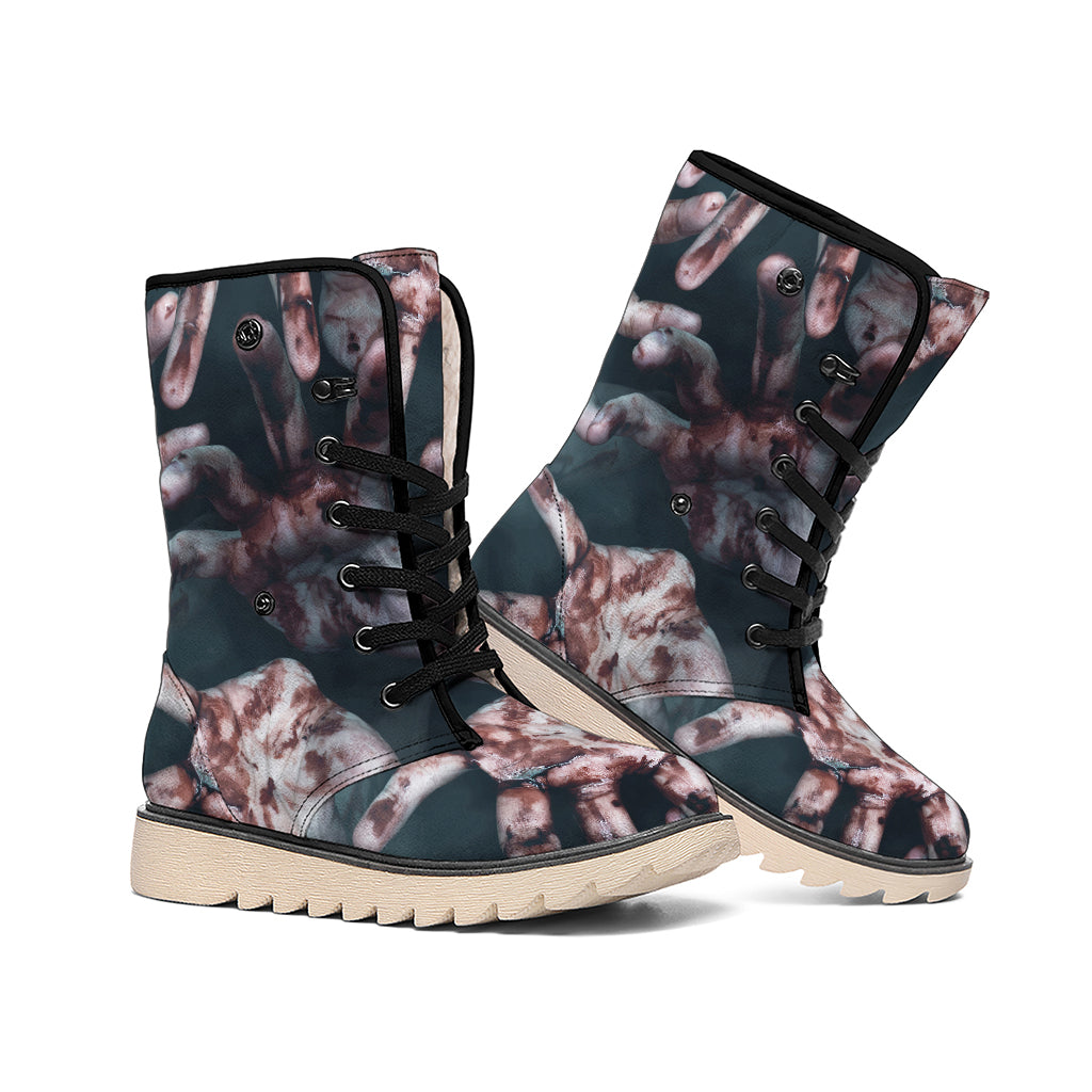 Scary Zombie Hands Print Winter Boots
