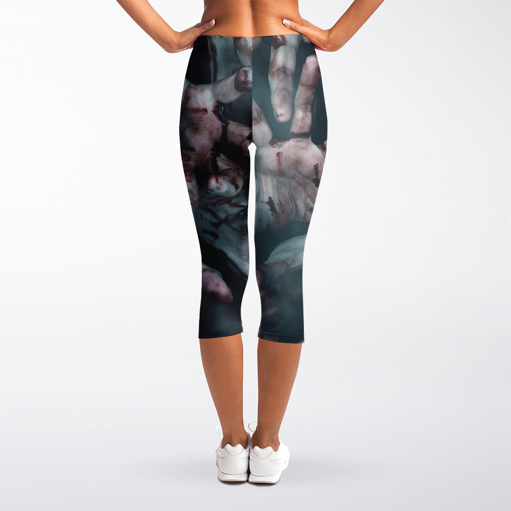 Scary Zombie Hands Print Women's Capri Leggings
