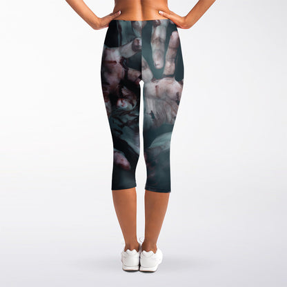 Scary Zombie Hands Print Women's Capri Leggings