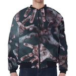 Scary Zombie Hands Print Zip Sleeve Bomber Jacket