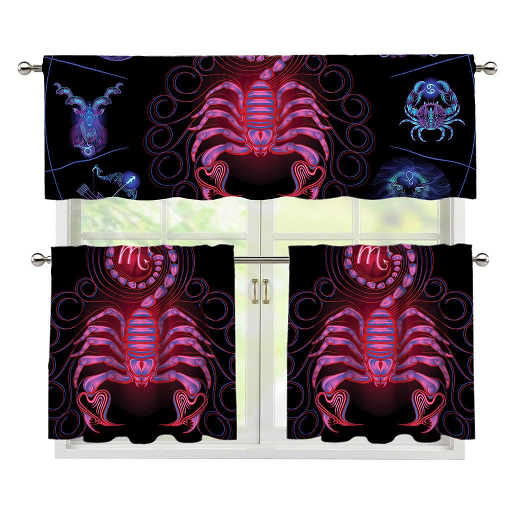 Scorpio And Astrological Signs Print 3 Piece Kitchen Curtains