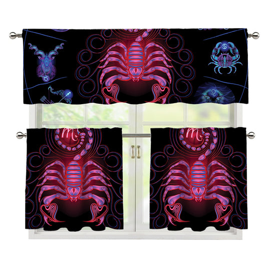 Scorpio And Astrological Signs Print 3 Piece Kitchen Curtains