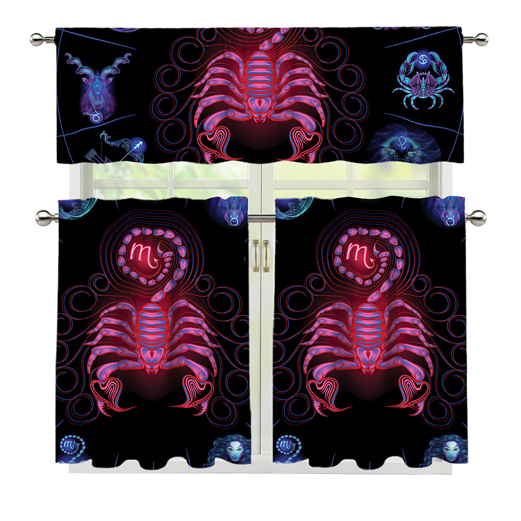Scorpio And Astrological Signs Print 3 Piece Kitchen Curtains