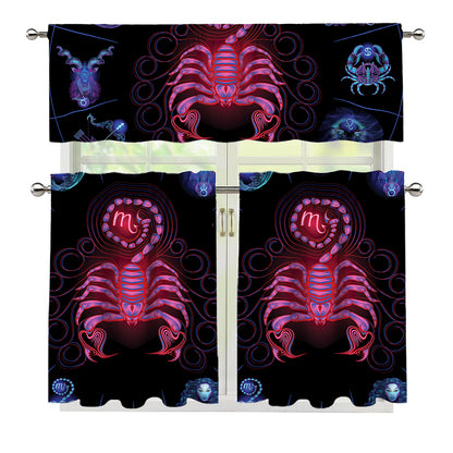 Scorpio And Astrological Signs Print 3 Piece Kitchen Curtains