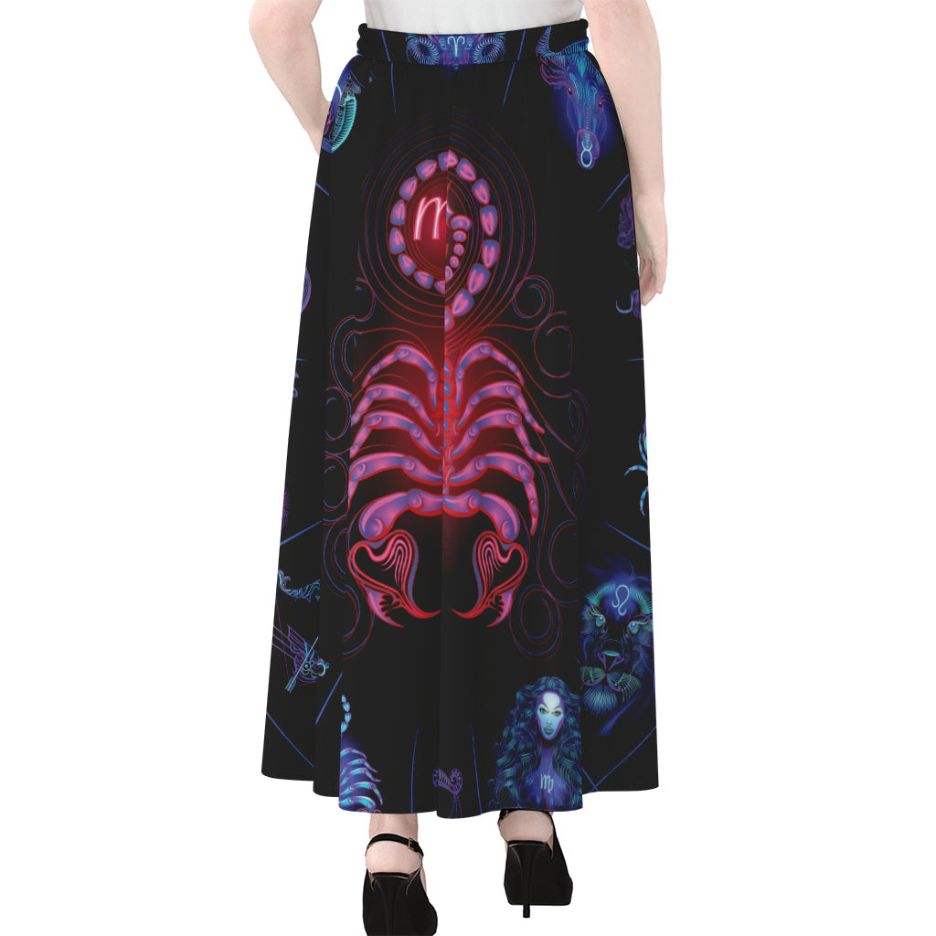 Scorpio And Astrological Signs Print Chiffon Maxi Skirt