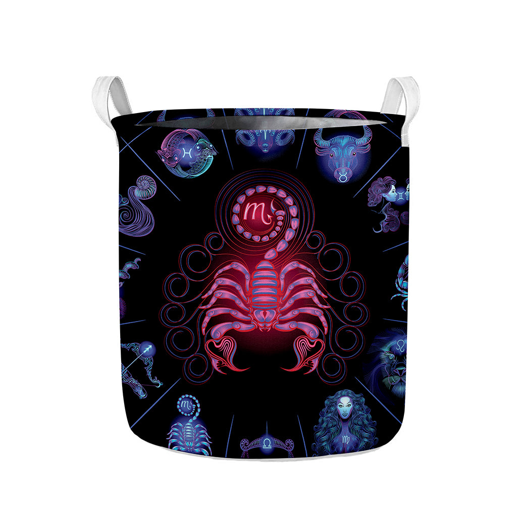Scorpio And Astrological Signs Print Collapsible Laundry Basket