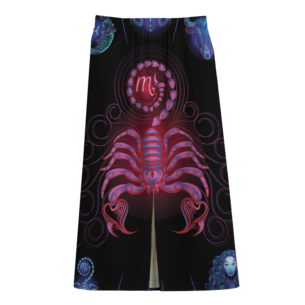 Scorpio And Astrological Signs Print Cotton Front Slit Maxi Skirt