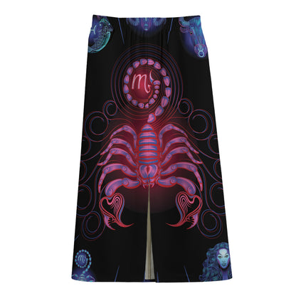 Scorpio And Astrological Signs Print Cotton Front Slit Maxi Skirt