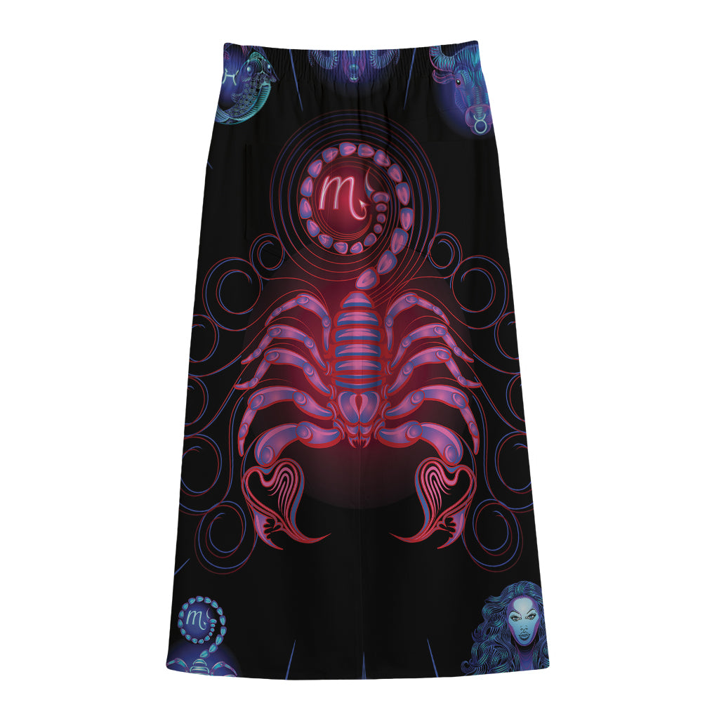 Scorpio And Astrological Signs Print Cotton Front Slit Maxi Skirt