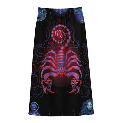 Scorpio And Astrological Signs Print Cotton Front Slit Maxi Skirt
