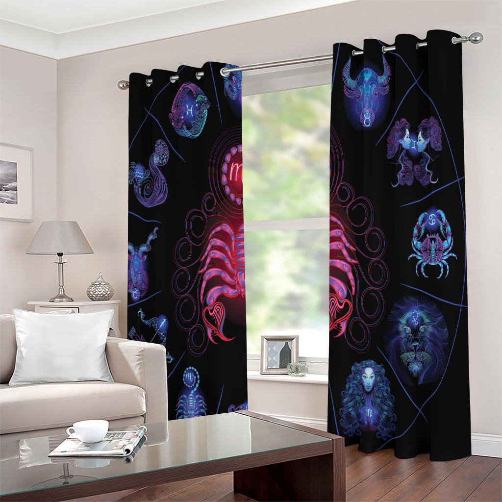 Scorpio And Astrological Signs Print Extra Wide Grommet Curtains