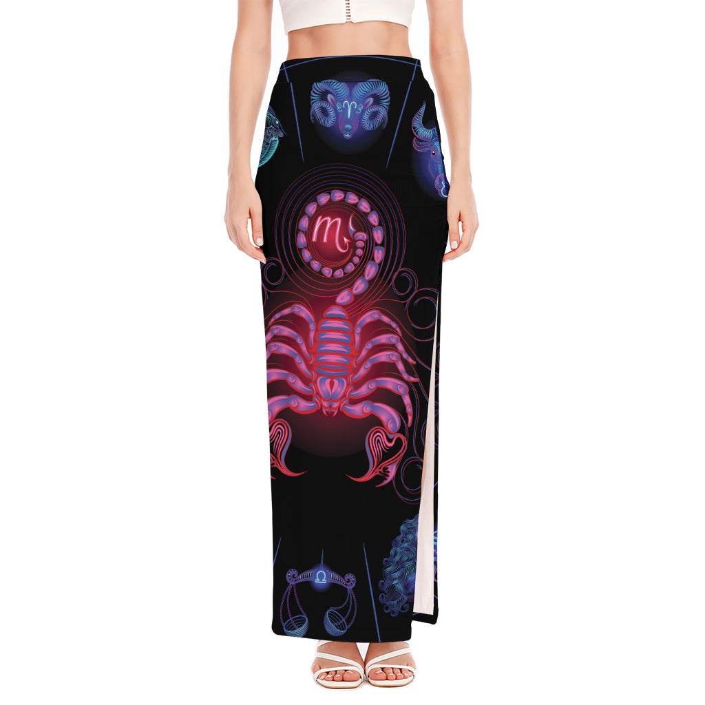 Scorpio And Astrological Signs Print High Slit Maxi Skirt