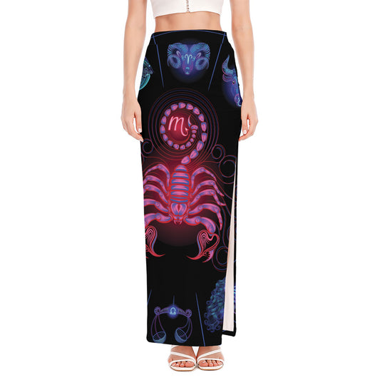 Scorpio And Astrological Signs Print High Slit Maxi Skirt