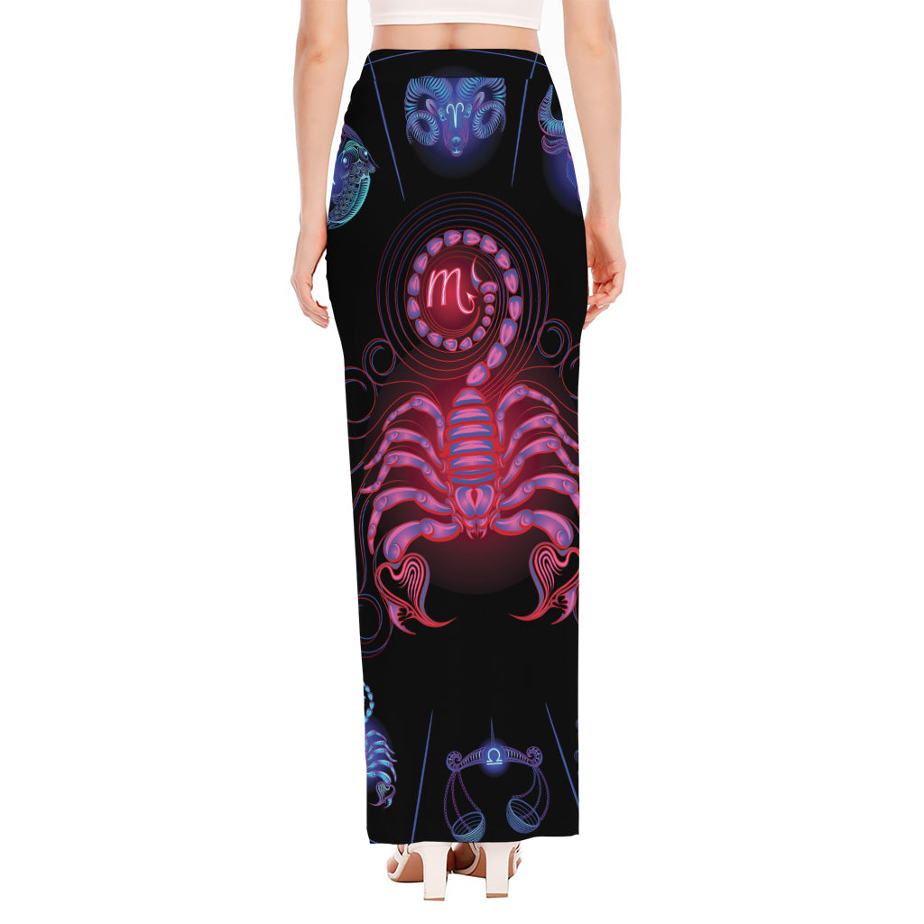 Scorpio And Astrological Signs Print High Slit Maxi Skirt