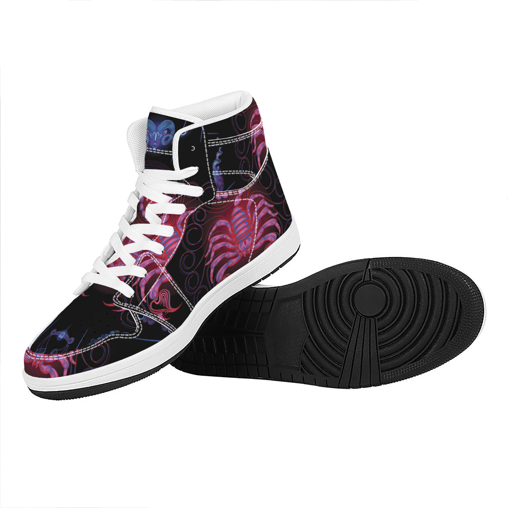 Scorpio And Astrological Signs Print High Top Leather Sneakers