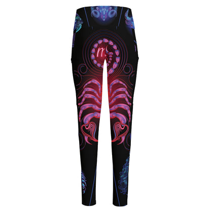 Scorpio And Astrological Signs Print High-Waisted Pocket Leggings
